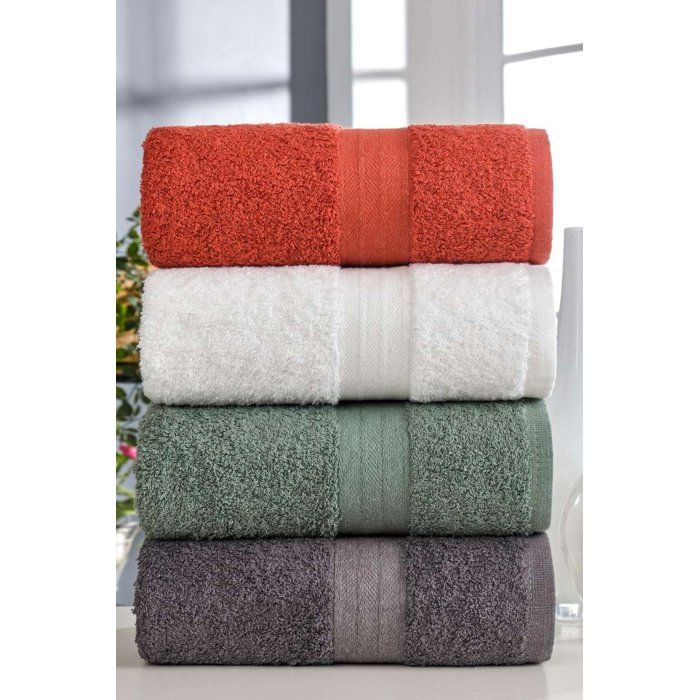 Image secondaire de Ensemble de 4 serviettes de bain en coton - Blanc, Vert, Anthracite, Orange