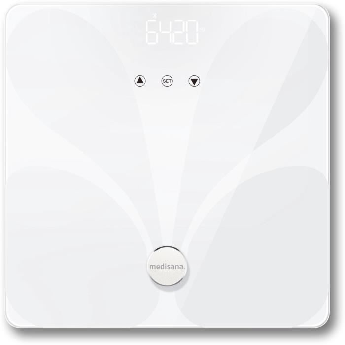 Bilancia da bagno - Medisana - BS 412-99658 - Elettronica connessa - Misuratore di impedenza - Massa muscolare e massa ossea - 180 kg max