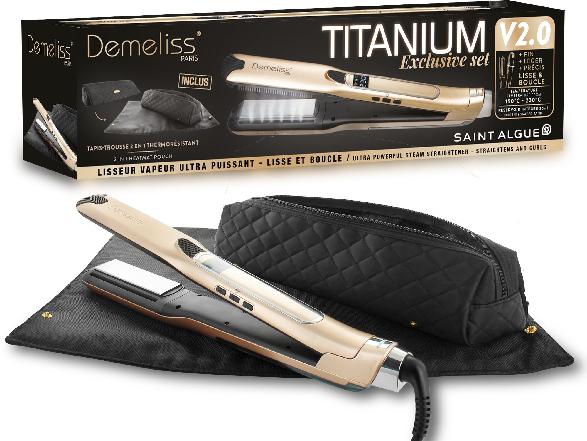 Coffret Lisseur Vapeur Demeliss Titanium Gold 2-en-1 - SAINT ALGUE