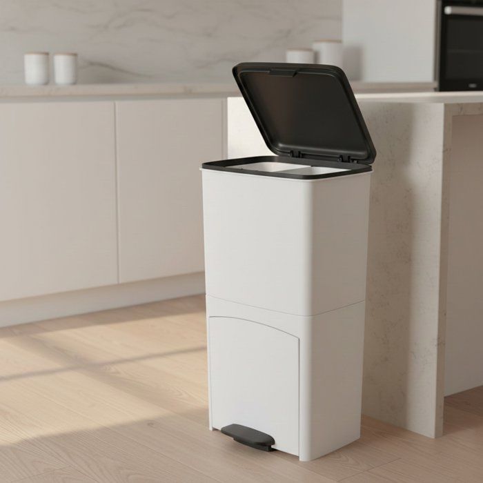 Image secondaire de Poubelle de cuisine tri sélectif 70L - Double compartiment blanc
