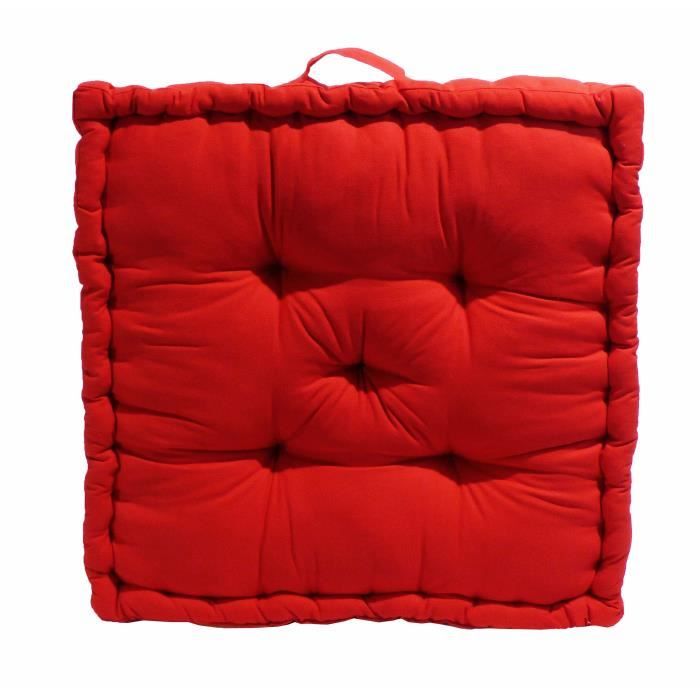 Coussin de sol Grand Format 100% Coton 60x60x15 cm ROUGE