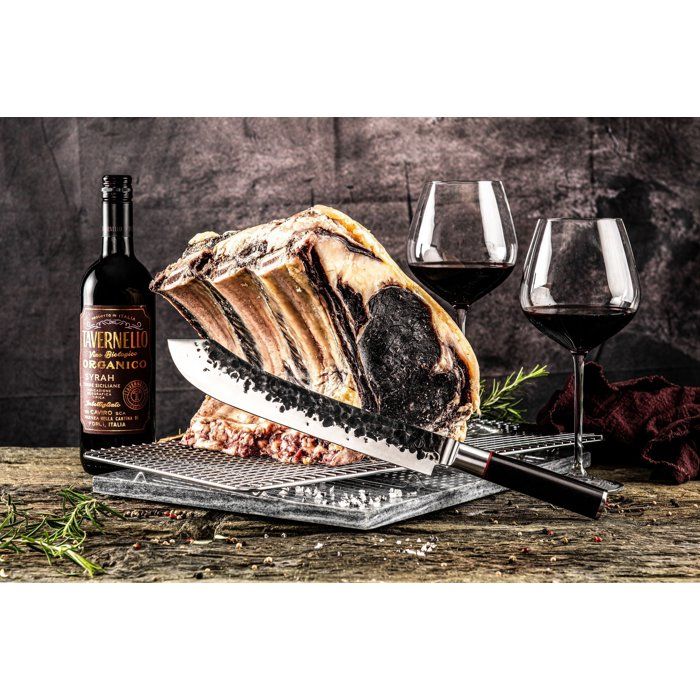 Coltello da macellaio - FORGIATO - SEBRA - Acciaio giapponese 440C - Manico in legno di Dalbergia - L 25,5 cm