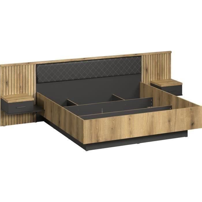 Image secondaire de Lit double ESTEBAN avec chevets et éclairage moderne - 180 x 200 cm