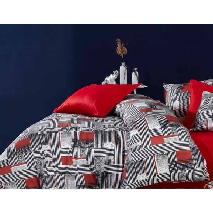 Image secondaire de Parure de lit - 1 housse de couette 220 x 240 cm + 2 taies d'oreiller 60 x 60 cm - 100 % polyester microsatin - Gris
