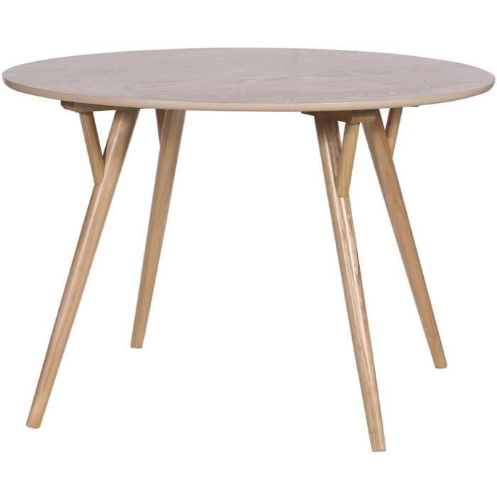 RONDO Table a manger ronde en hévéa massif et placage de chene - L 110 x P 110 x H 75 cm