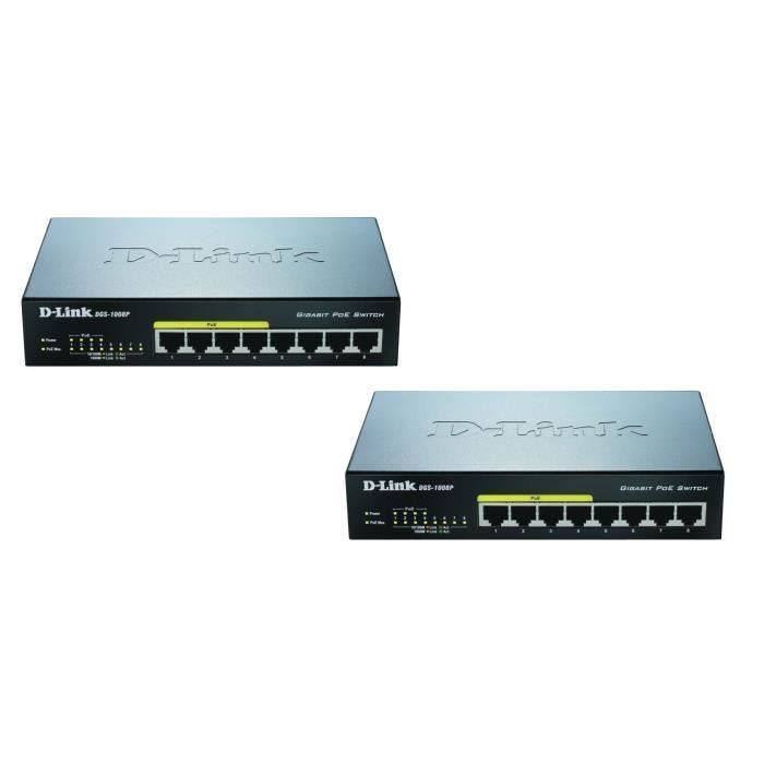 D-Link DGS-1008Px2 Pack de 2 switches 8 ports Gigabit dont 4 ports supportant le Poe