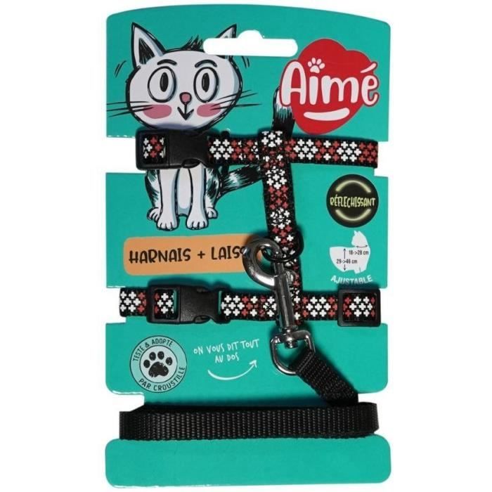 Kit imbracatura e guinzaglio - AIMÉ - Rosso riflettente per gatti