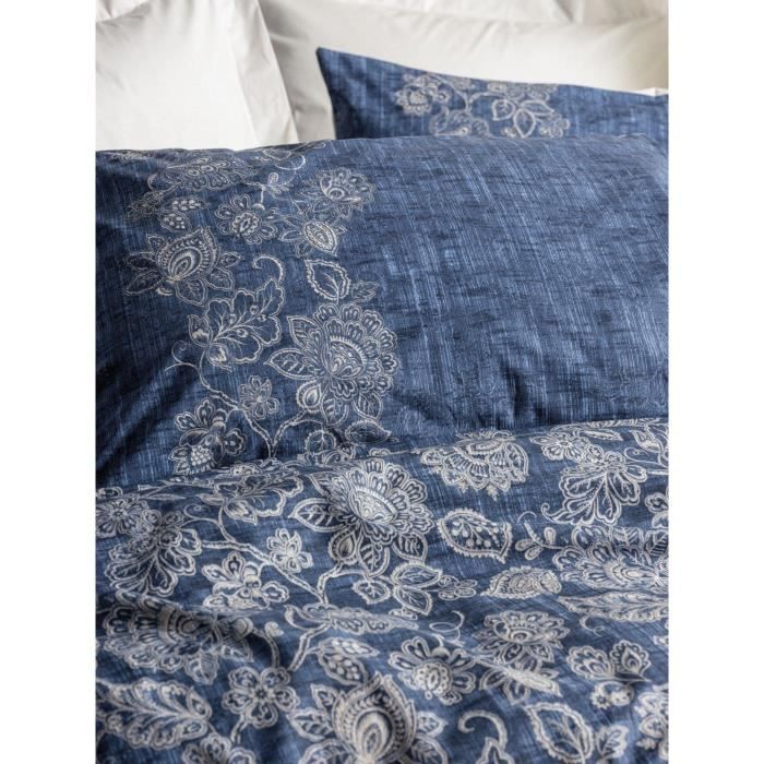 Image secondaire de Parure de lit - 1 housse de couette 220 x 240 cm + 2 taies d'oreiller 60 x 60 cm - 100% coton ranforcé - Bleu