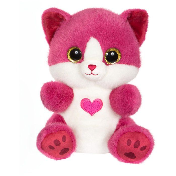Peluche Chat BERRY Rose Framboise 23 cm avec Coeur
