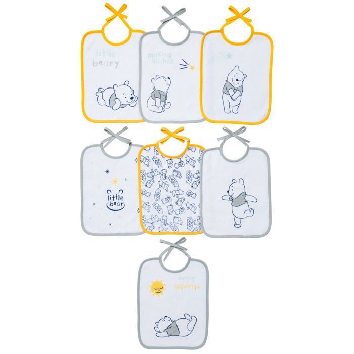 DISNEY Winnie Lot de 7 bavoirs naissance - 20 x 25 cm