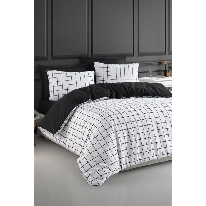 Parure de lit - 1 housse de couette 220 x 240 cm + 2 taies d'oreiller 60 x 60 cm - 65% coton, 35% polyester - Blanc