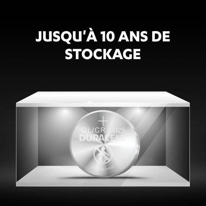 Piles boutons au lithium Duracell spéciales 2025 3V, lot de 4 (DL2025/CR2025)