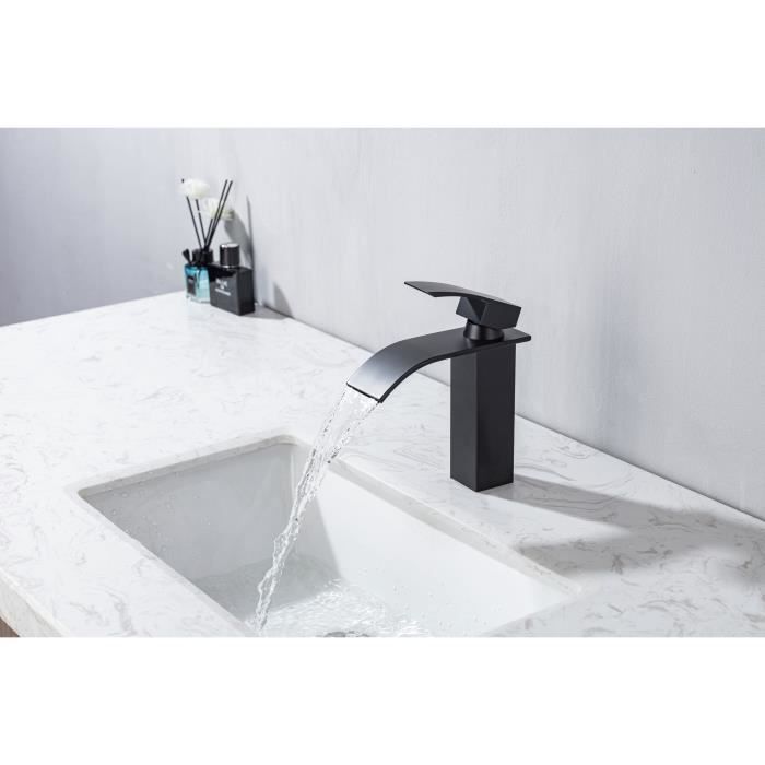 Mitigeur pour vasque et lavabo - Mécanique - OCEANIC - Noir mat - En cascade - En laiton