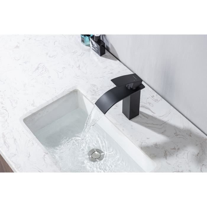 Mitigeur pour vasque et lavabo - Mécanique - OCEANIC - Noir mat - En cascade - En laiton