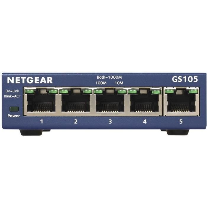 NETGEAR GS105 Switch Ethernet 5 ports Métal Gigabit (10/100/1000), Protection ProSAFE, Garantie a Vie Idéal pour les PME et TPE