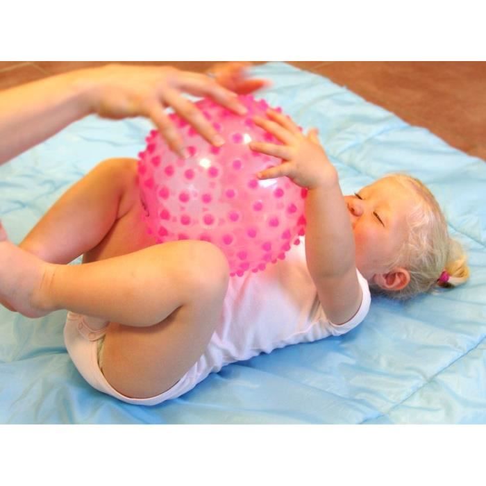 LUDI - Balle sensorielle rose pour l'éveil de bébé. Adaptée aux enfants des 6 mois. Gros picots tendre faciles a mordiller