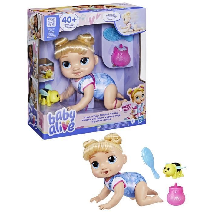 Baby Alive, Harper Hugs Marche a 4 pattes, poupée électronique de 27 cm marchant a 4 pattes, cheveux blonds, a partir de 3 ans