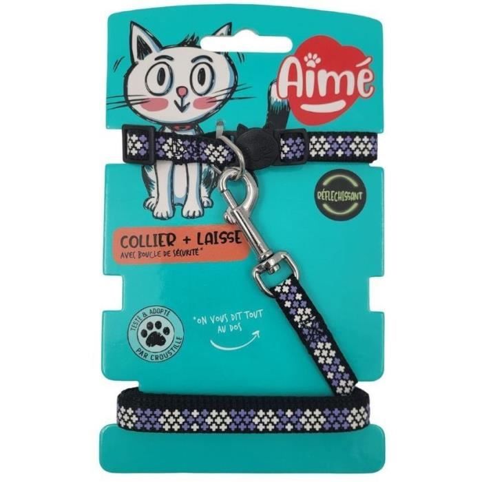 Kit collare e guinzaglio - AIMÉ - Viola riflettente per gatti