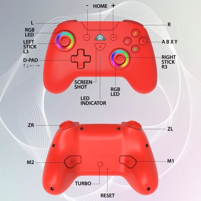 Image secondaire de Manette sans fil - SUBSONIC - Switch 2 / Switch - LEDs programmables - Vibrations - Gyroscope - Rouge