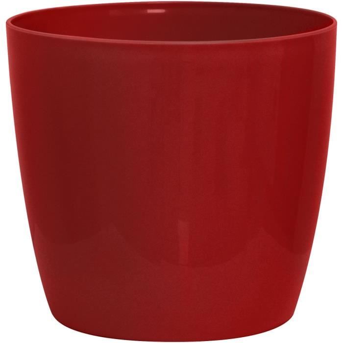 Vaso per piante lucido - GARDEN ID - Rosso brillante con ruote - 30 x 27 cm - Aspetto ceramica - Impermeabile - Facile da spostare