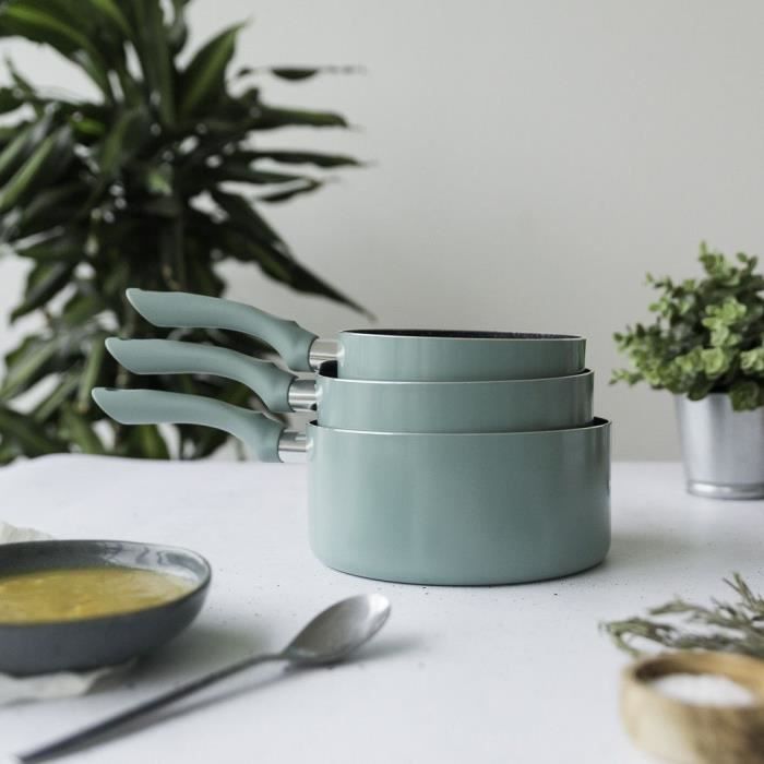 Image secondaire de Set de 3 casseroles - LIVOO - MEN125VS - Aluminium revetement antiadhésif - Ø 16 - 18 - 20 cm - Epaisseur 2,5 mm - Manche de 16 