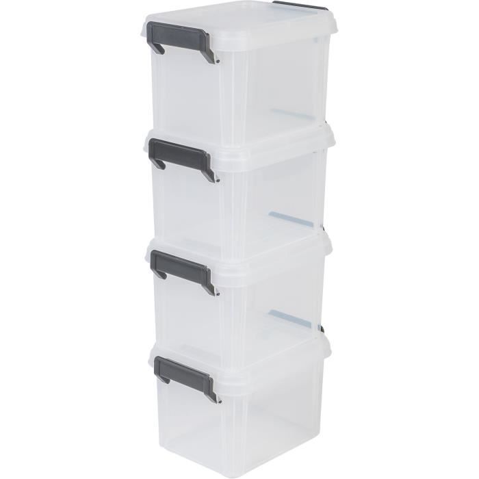 IRIS OHYAMA Lot de 4 boîtes de rangement Empilables avec couvercle - Multi Box - Mbx-2 - Transparent - 2 L - 22, 4 x 17 x 14, 5 cm