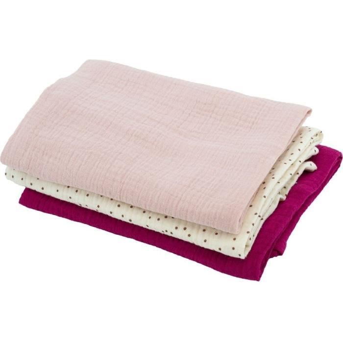 Set di 3 Fasce in Bambù - DOMIVA - 1 Stampato + 2 Tinta Unita - Rosa Granata - 60x60 cm