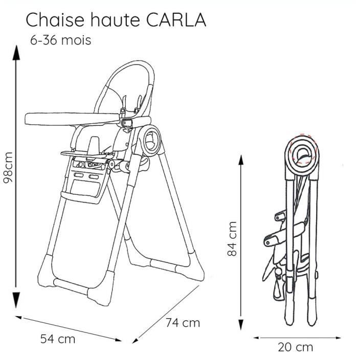 Nania - Chaise haute CARLA de 6 a 36 mois – Inclinable et réglable en hauteur  – Winnie Exploring