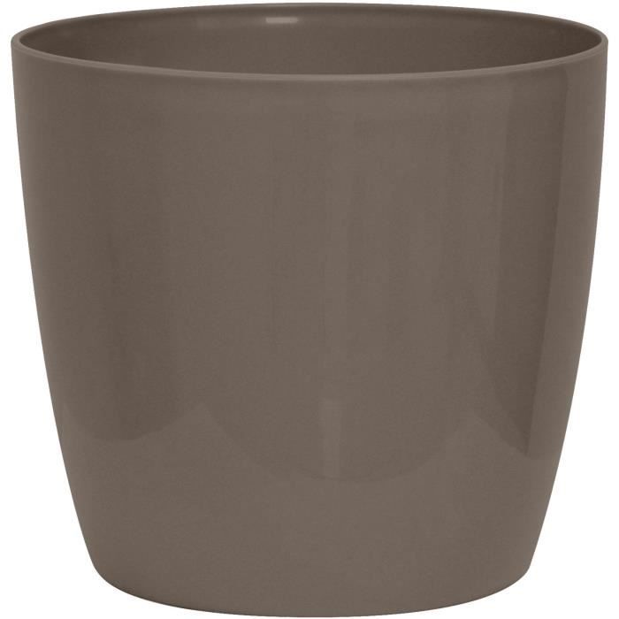 Cache-pot brillant - GARDEN ID - Shiny Taupe avec roulettes - 30 x 27 cm - Aspect c�ramique - �tanche - D�placement ais�