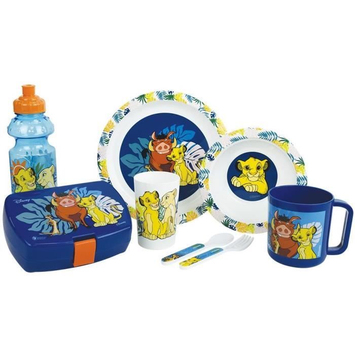 Lot Vaisselle Disney Le Roi Lion - FUN HOUSE - 006360 - Verre, Assiette Creuse, Assiette Plate, Mug, Gourde, Boîte Goûter Couver