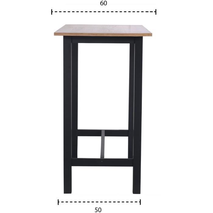 KALI Table de bar placage chene avec piétement en acacia massif - L 120 x P 60 x H 105 cm