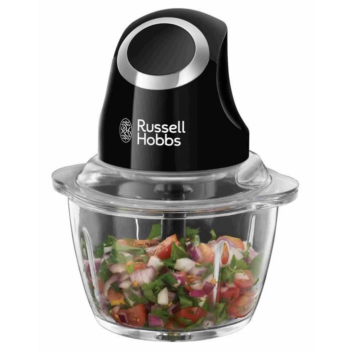 Mini tritatutto - RUSSELL HOBBS - Desire 24662-56 - 200 W - Ciotola in vetro da 1 L - Lame in acciaio inossidabile - Nero opaco