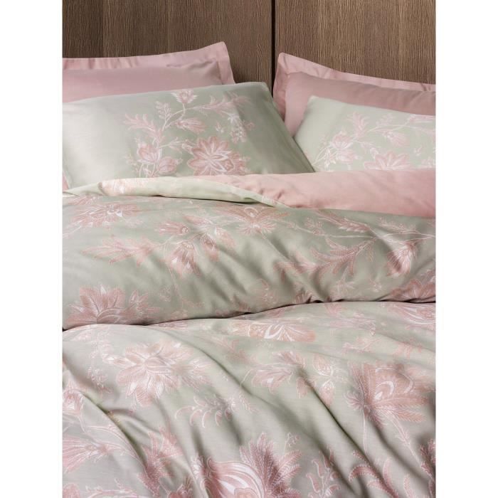 Image secondaire de Parure de lit - 1 housse de couette 220 x 240 cm + 2 taies d'oreiller 60 x 60 cm - Satiné 100% coton - Poudre