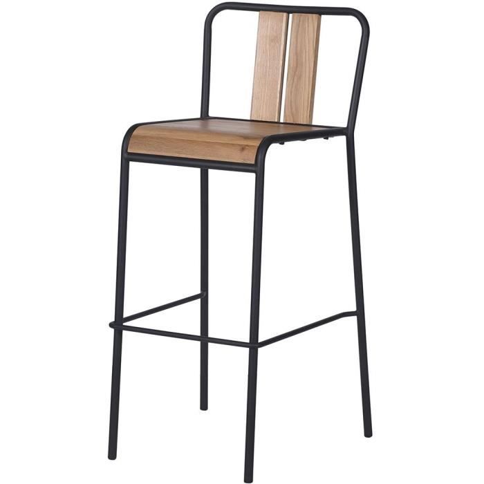 LOFT Lot de 4 tabouret de bar placage chene avec piétement fer - L 45 x P 50 x H 100 cm