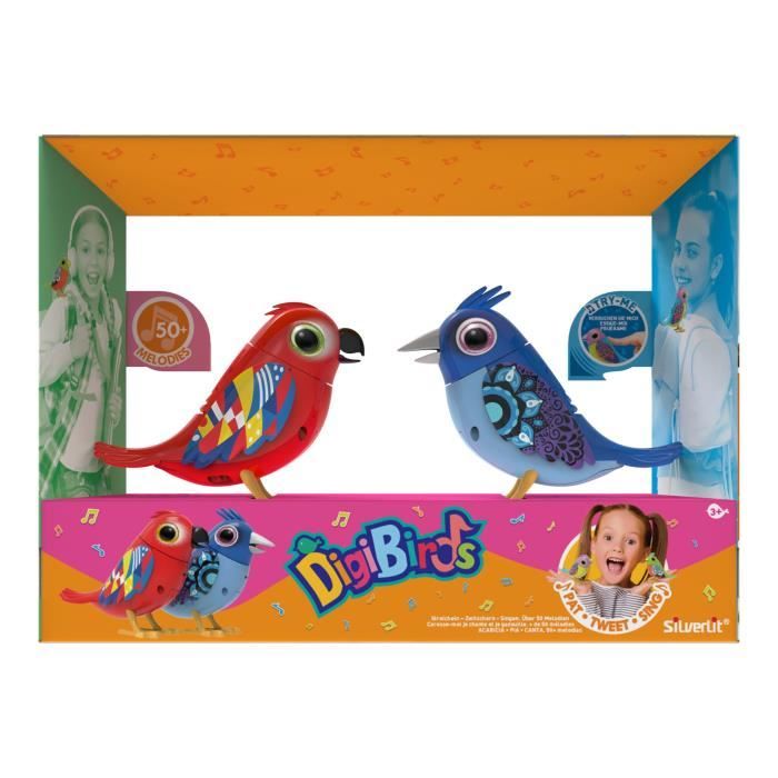 Personnage miniature - DIGIBIRDS - Pack de 2 oiseaux intéractifs colorés - 60 chansons - Piles incluses. A partir de 3 ans