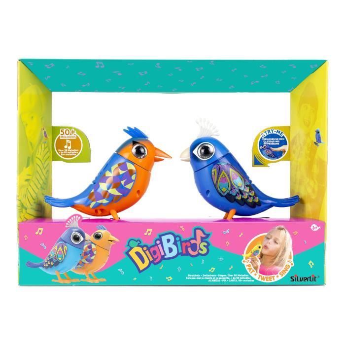 Personnage miniature - DIGIBIRDS - Pack de 2 oiseaux intéractifs colorés - 60 chansons - Piles incluses. A partir de 3 ans