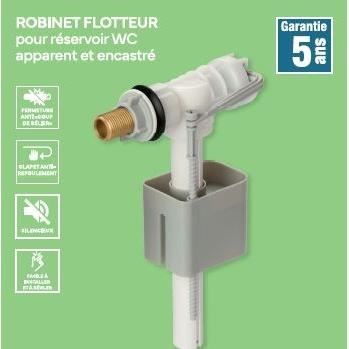 Image secondaire de Robinet flotteur latéral pour réservoir WC - NOVOBAIN - Embout en laiton