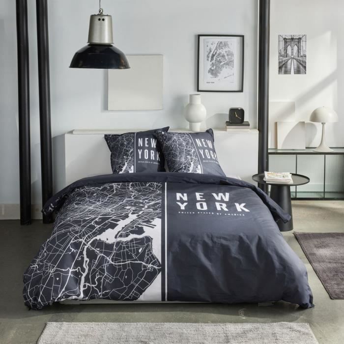 Bedding set - TODAY - JAVA - 2 people - 240x220 cm - Cotton - New York print - Black