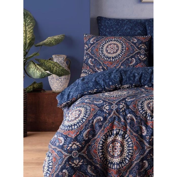 Image secondaire de Parure de lit - 1 housse de couette 220 x 240 cm + 2 taies d'oreiller 60 x 60 cm - 65% coton, 35% polyester - Bleu