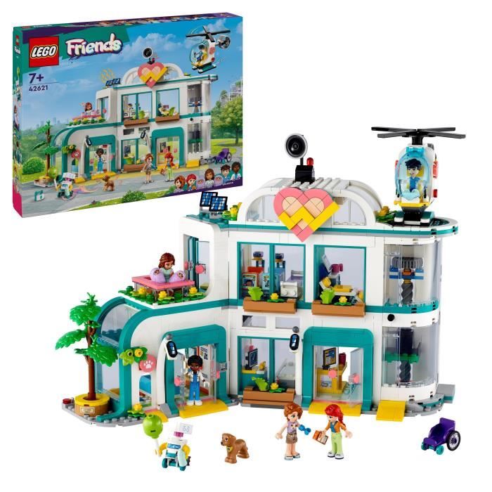 LEGO 42621 Friends Ospedale di Heartlake City, giocattolo con elicottero e minifigure tra cui Autunno e un cane