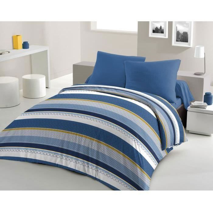 HOME PASSION STANIS microfiber duvet set - 1 duvet cover 240 x 260 cm + 2 pillowcases 63 x 63 cm - Blue