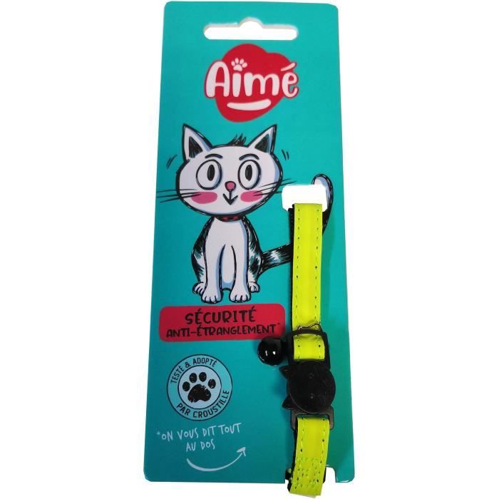 Collier pour chat - AIME - Jaune fluo, paillettes dorées, grelot argenté