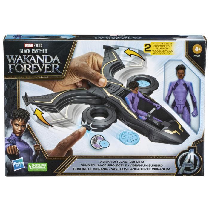 Black Panther : Wakanda Forever, véhicule Sunbird Lance-Projectile avec Figurine articulée Shuri, a partir de 4 Ans