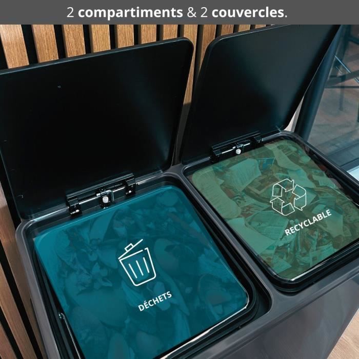 Image secondaire de Poubelle de Cuisine à Pédale Tri Sélectif MAJOR - 60L Acier Inox Gris Mat