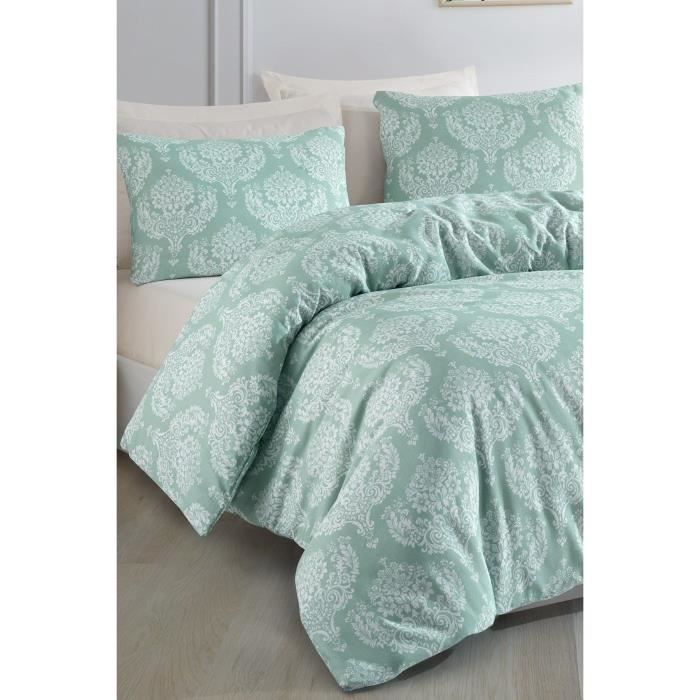 Image secondaire de Parure de lit - 1 housse de couette 220 x 240 cm + 2 taies d'oreiller 60 x 60 cm - 65% coton, 35% polyester - Vert
