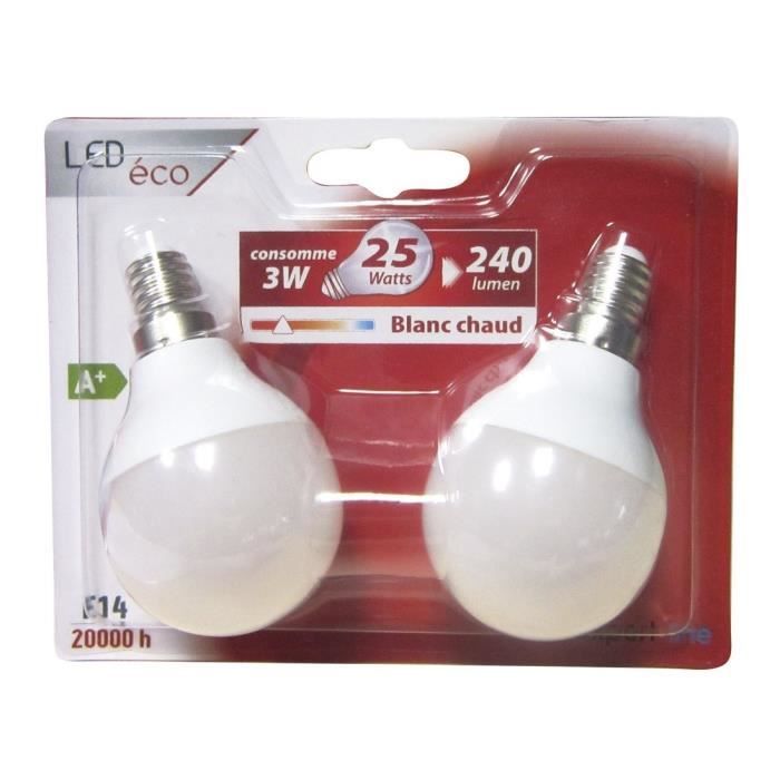 EXPERTLINE Lot de 2 Ampoules LED E14 G45 sphérique 3 W équivalent a 25 W blanc chaud