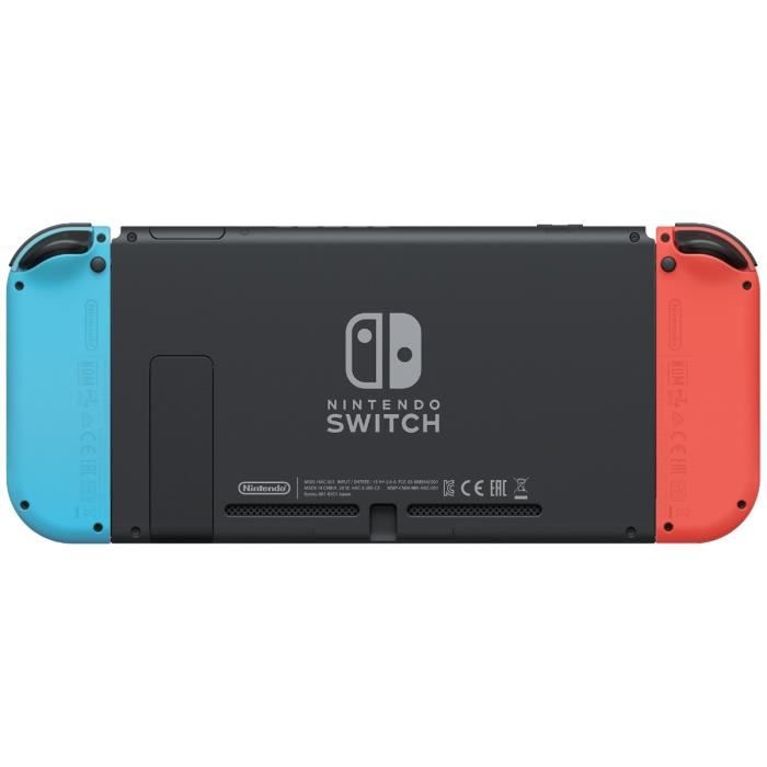 Console Nintendo Switch avec un Joy-Con bleu néon et un Joy-Con rouge néon