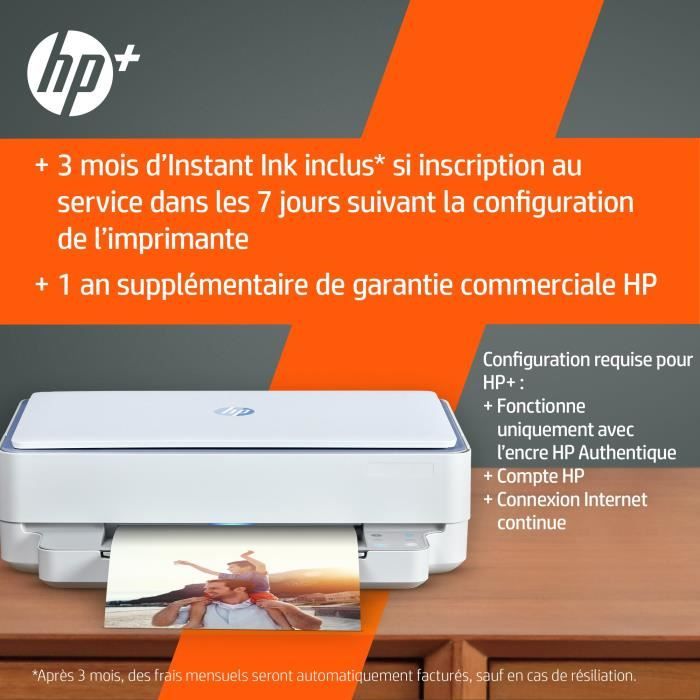 HP Envy 6010e Imprimante tout-en-un Jet d'encre couleur Copie Scan - Idéal pour la famille - 6 mois d'Instant ink inclus avec HP+