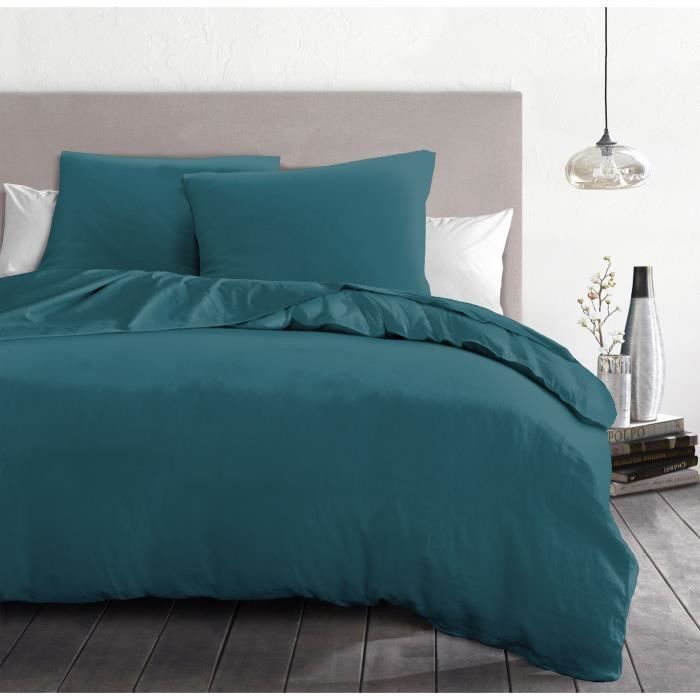 Parure de couette 3 pièces - HOME LINGE PASSION - HP72063 - Microfibre 82 g - 240 x 260 cm - Bleu canard