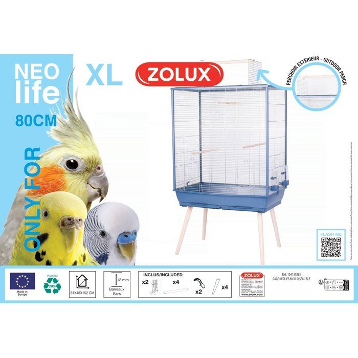 Image secondaire de Cage surélevée ZOLUX Néolife pour oiseaux - Idéale pour perruches et canaris - Bleu